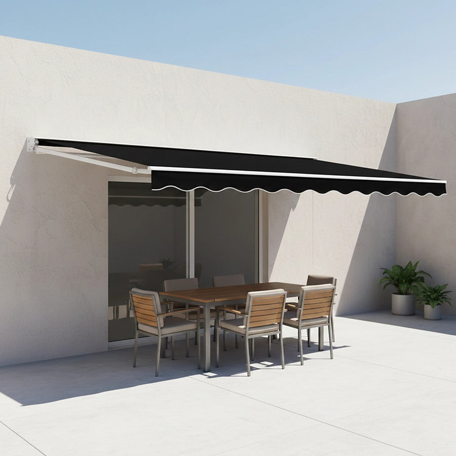 Folding Arm Awning – 5x3m Black Retractable Outdoor Shade