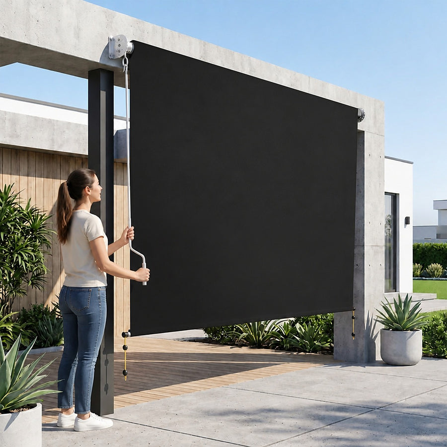 Straight Drop Awning – 2.1x2.5m Black Retractable Patio Screen