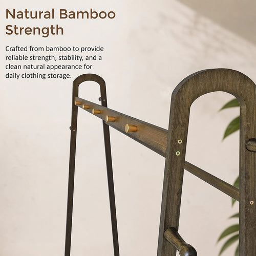Dark Wood Slim Clothes Rack 160x100cm Space Saving Floor Stand