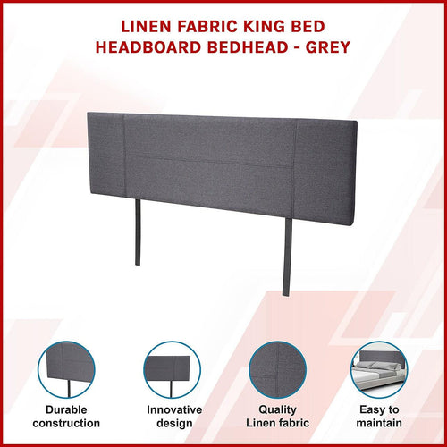 King Grey Linen Fabric Bed Headboard Bedhead