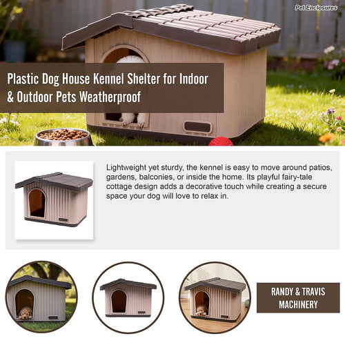 Plastic Dog House Kennel Shelter for Indoor & Outdoor Pets, Weatherproof