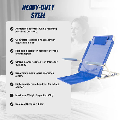 Adjustable Bed Backrest Support Chair with Armrests & Headrest Foldable Bed Rest Reading Back Support 90kg