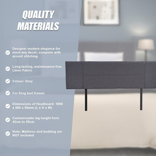 King Grey Linen Fabric Bed Headboard Bedhead