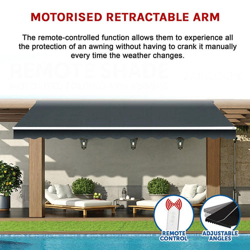 Automatic Retractable Awning 4x2.5m - Grey Outdoor Wall Sunshade