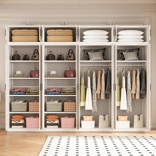 320x240cm 8-Door White Steel 2 Hanging and 2 Shelf Wardrobe with Black Handle Storage Cabinet
