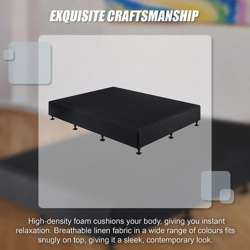 King Single Slatted Ensemble Bed Base - Midnight Black Linen Breathable Cover