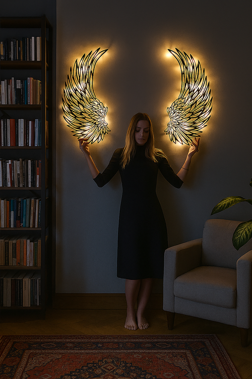 Angel Wings Wall Art – LED Fairy Lighted Wrought Iron Decor (60cm Pair)