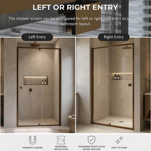 Semi-Frameless Shower Screen – Dust Brown, Front: (114~122)x195cm, No Side Return