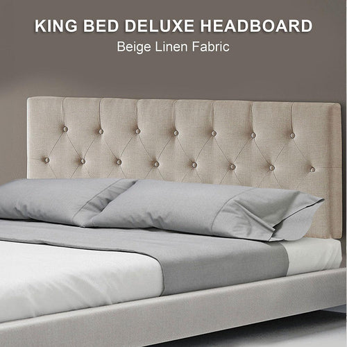 King Linen Fabric Deluxe Headboard Bedhead in Beige