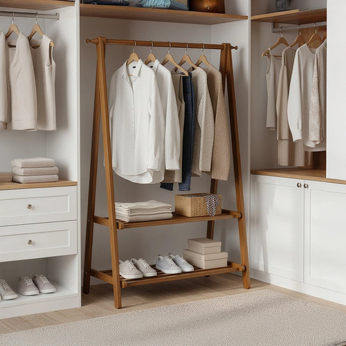 Portable Clothes Rack & Coat Garment Stand – Bamboo Rail Hanger Closet Airer in Dark Wood