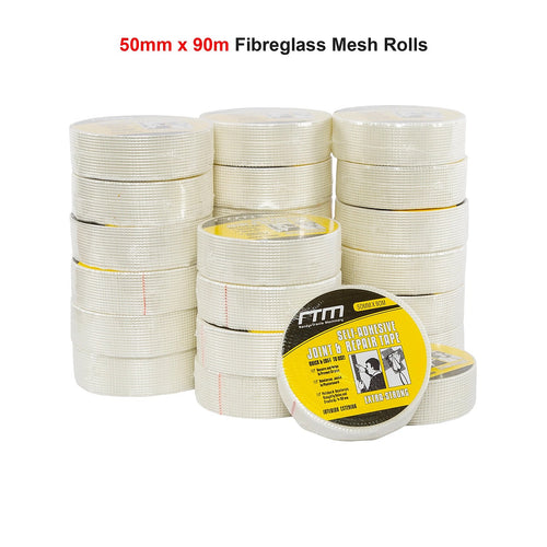 24-Pack Fibreglass Plasterboard Joint Tapes – 50mm x 90m Self-Adhesive Drywall Mesh Rolls for Strong Seam Repairs