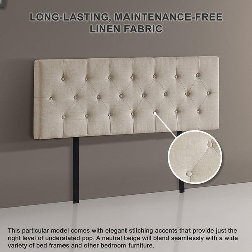 Double Linen Fabric Deluxe Headboard Bedhead in Beige
