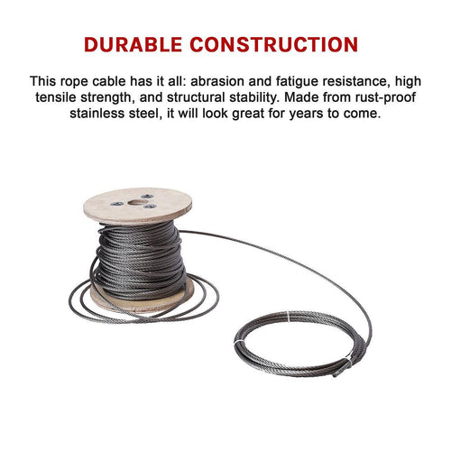  50m Stainless Steel Wire Rope Cable 5mm 316 A4 7x7 Balustrade Fence