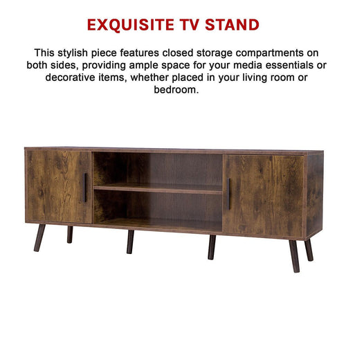 Modern TV Cabinet Entertainment Unit Stand Storage in Dark Walnut