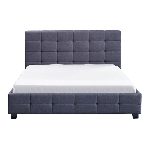 Queen Deluxe Grey Linen Fabric Upholstered Bed Frame with Headboard & Slats