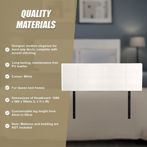Queen White PU Leather Bed Headboard Bedhead