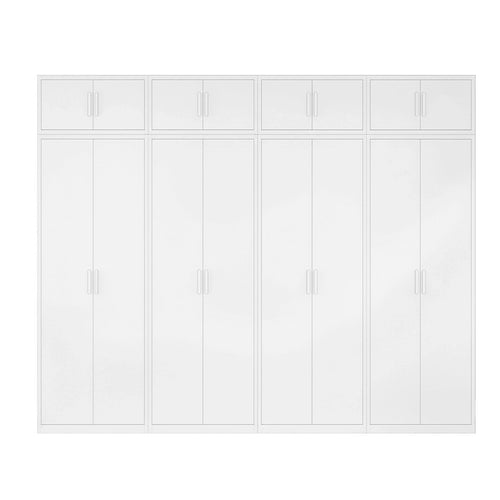 320x240cm 8-Door White Steel 3 Hanging and 1 Shelf Wardrobe with White Handle Storage Cabinet