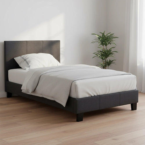 Single Size Bed Frame with Headboard – Grey Linen Fabric