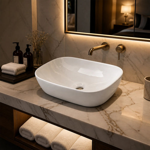 Ceramic Bathroom Basin – Vanity Sink Above Counter Top Mount Bowl for Modern Bathrooms