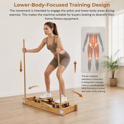 Home Ski Machine with Handrails – Rubber Wood Fitness Trainer
