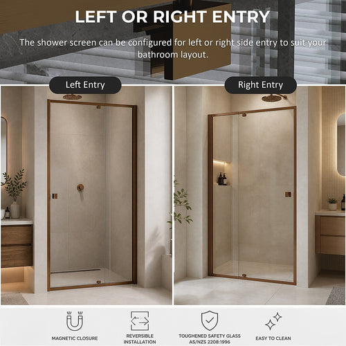 Semi-Frameless Shower Screen – Dust Brown, Front: (82~90)x195cm, No Side Return
