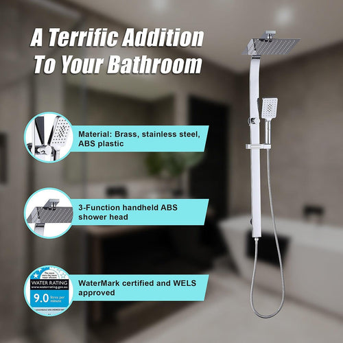 WELS 10" Chrome Rain Shower Head Set Square Dual Heads High Pressure with Handheld