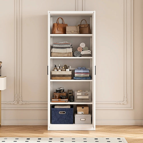80x200cm 2-Door White Steel Shelf Wardrobe with Black Handle Storage Cabinet