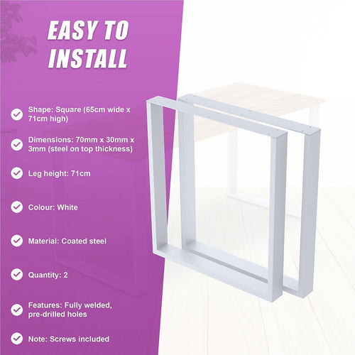 Table Bench Desk Legs Retro Industrial Design - White Square