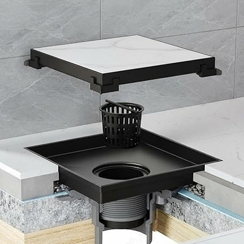 15 x 15cm Square Shower Drain with Tile Insert Grate – Matte Black Stainless Steel