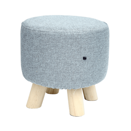 Grey Fabric Ottoman Foot Stool Rest Pouffe Wood Padded Seat Round