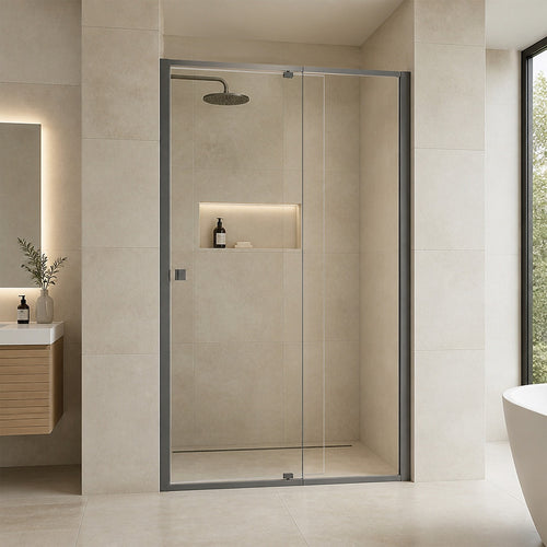 Semi-Frameless Shower Screen – Gunmetal, Front: (114~122)x195cm, No Side Return