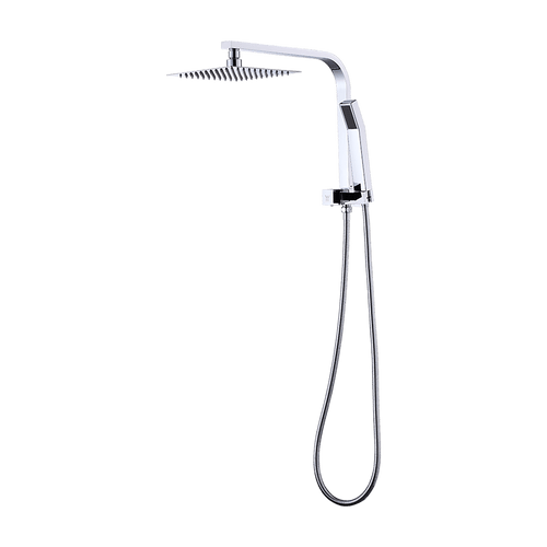 WELS 8" Rain Shower Head Set Square Dual Heads Faucet High Pressure Hand Held