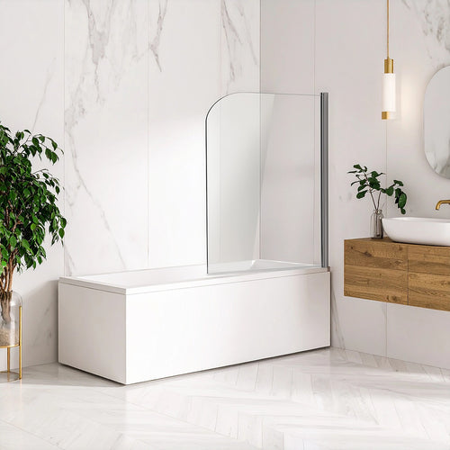 180° CHROME Pivot Door 6mm Safety Glass Bath Shower Screen By Della Francesca - 90 x 140cm