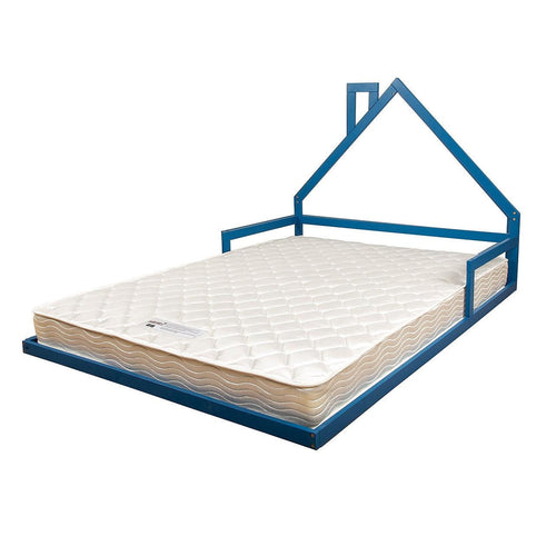 Pine Floor Bed House Frame in Blue for Kids and Toddlers - Double