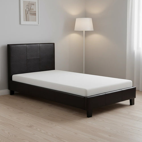 Single Size Bed Frame with Headboard – Brown PU Leather