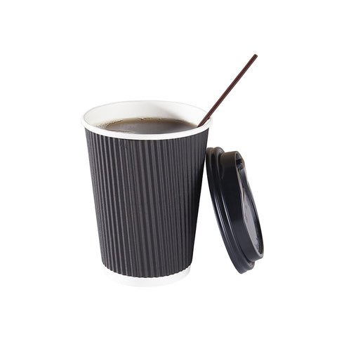 Black Triple Wall Coffee Cups with Matching Lids 500 Piece set 16oz