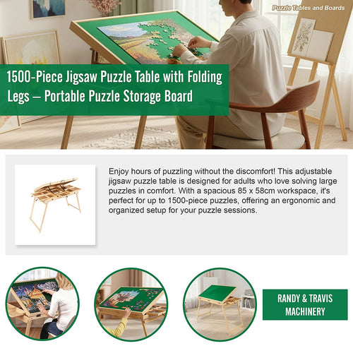 1500-Piece Jigsaw Puzzle Table with Folding Legs – Portable Puzzle Storage & Sorting Board