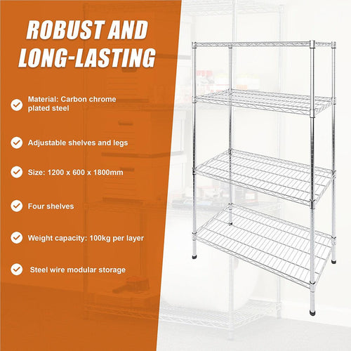Modular Wire Storage Shelf 1200 x 600 x 1800mm Steel Shelving - Carbon Chrome Plated