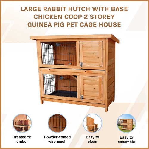 Large Rabbit Hutch with BASE Chicken Coop 2-Storey Guinea Pig Pet Cage House