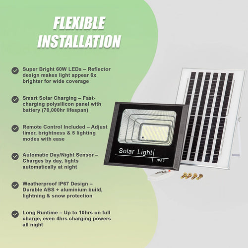 60W LED Solar Flood Light with Motion Sensor – Weatherproof Outdoor Security Lighting