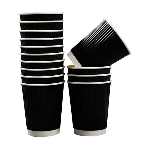 Black Triple Wall Coffee Cups with Matching Lids 500 Piece set 8oz