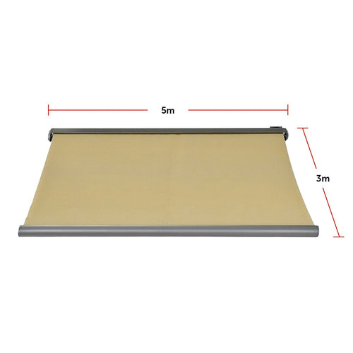 Heavy Duty Full Cassette Retractable Awning: Motorised 5.0 x 3.0m Beige Sunshade