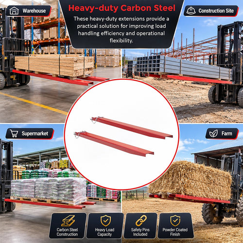 209cm Heavy Duty Forklift Fork Extensions – Carbon Steel Pallet Fork Attachments with Safety Retaining Pins