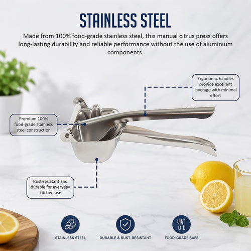 Stainless Steel Lemon Squeezer Manual Citrus Juicer Heavy Duty Hand Press for Lemons, Limes & Oranges