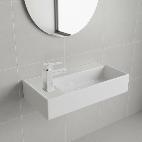 Wall Hung Hand Wash Basin – Small Ceramic Sink for Cloakroom, Toilet & Compact Bathrooms