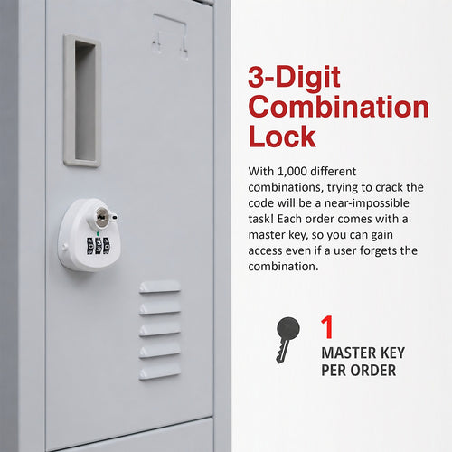 12-Door Steel Locker – Grey, 3-Digit Combination Lock