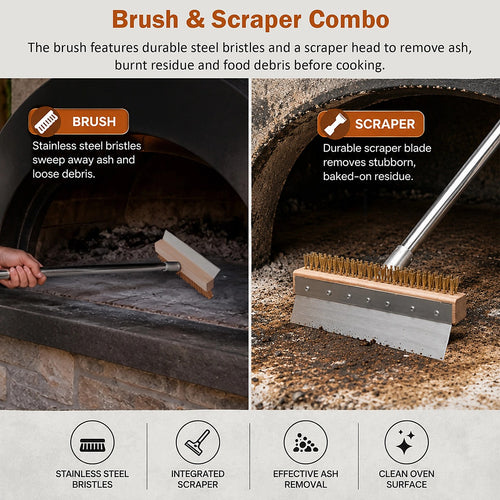 Stainless Steel Pizza Oven Brush Scraper 120cm Ash Broom