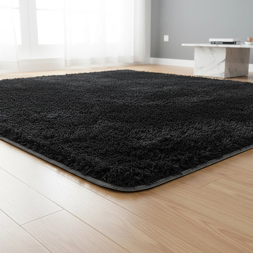 200x140cm Large Shaggy Floor Rug Area Carpet – Black Soft Mat for Bedroom or Living Room Comfort