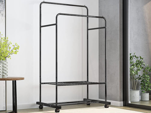 Double Clothes Rack Metal Garment Rail 80x154cm – Heavy Duty Hanging Storage Shelf