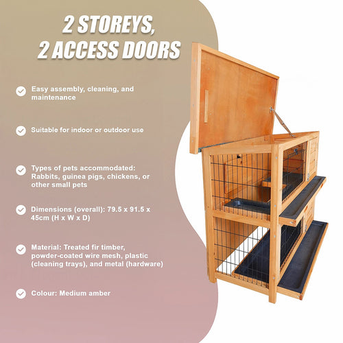 Large Rabbit Hutch with BASE Chicken Coop 2-Storey Guinea Pig Pet Cage House